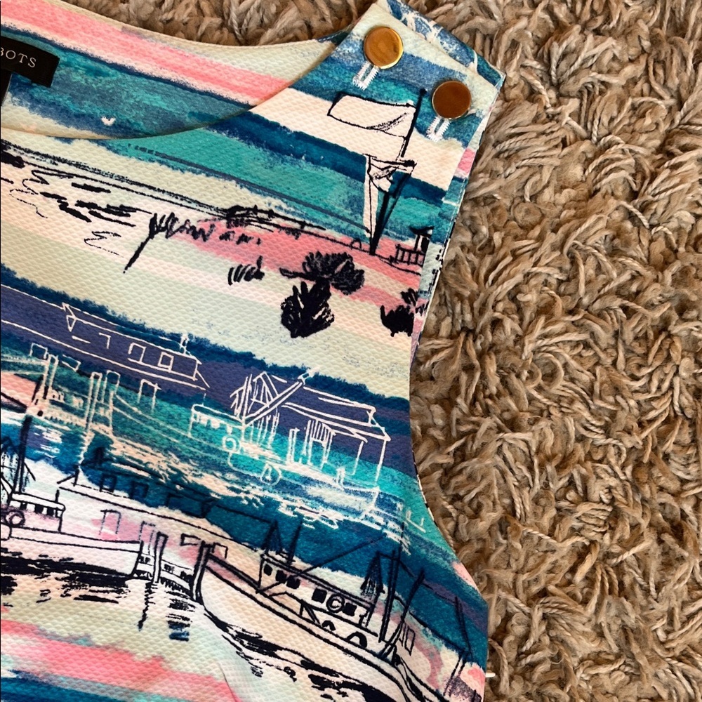 Talbots Striped Seaside Print Dress - Pink & Blue - Size 12 - Picture 5 of 11